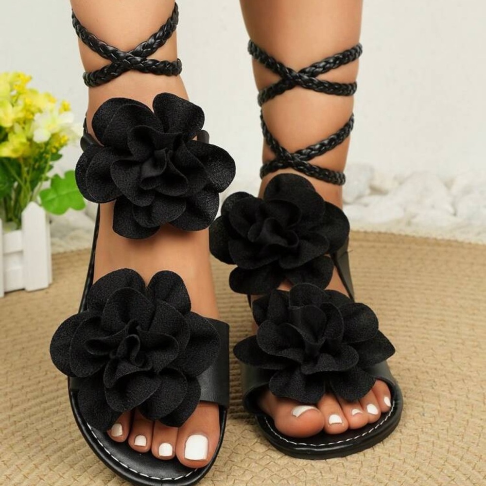 Fashionable 3D Floral Decor Summer Roman Gladiator Sandals For Women